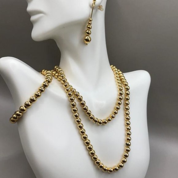 Gold-Tone Bead Necklace, Bracelet and Earring Set - Picture 2 of 10